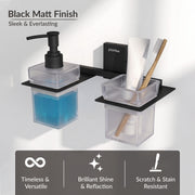 Plantex 304 Grade Stainless Steel Liquid Dispenser with Tumbler Holder/Toothbrush Holder/Shampoo Dispenser for Washbasin/Kitchen/Bathroom Accessories - Pack of 1 (Crystal, Black)