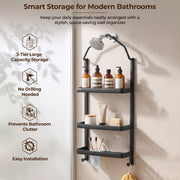 Plantex Stainless Steel Shower Rack/Self Adhesive Shower Caddy for Bathroom Hanging/3 Layer Shower Shelf for Bathroom with Soap Dish Holder,Toothbrush Holder (1520, Black)