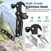 Plantex 12-in-1 Multipurpose Mini Hammer & Pliers Hand Tool Set/Stainless Steel Folding Multi-Tool Kit for Home DIY Repair & General Maintenance  Pack of 1, Black (MQ042G)