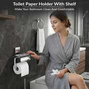 Plantex 304 Grade Stainless Steel Toilet Paper Holder with Mobile Phone Stand/Toilet Paper Roll Holder for Bathroom Accessories Crystal (Chrome)