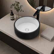 Plantex Round Ceramic Table Top Wash Basin/Designer Counertop Washbasin/Vessel Sink for Bathroom/Home/Restaurant (White & Black-17 x 17 x 6 Inch)