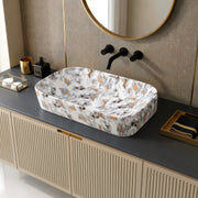 Plantex Tabletop Wash Basin/Bathroom Sink/Wash Basin Over Counter/Designer Ceramic Wash Basin for Bathroom (Marble Finish - 22 x 14 x 5 Inch)