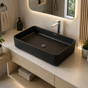Plantex Black Tabletop Basin for Bathroom/Countertop Wash Basin/Ceramic Bathroom Basin/Washbasin for Restaurant/Hotel (Matt Black Finish - 24 x 13 x 5 Inch)
