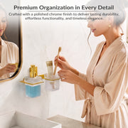Plantex 304 Grade Stainless Steel Glass Liquid Dispenser with Tumbler Holder/Toothbrush Holder/Shampoo Dispenser for Washbasin/Kitchen/Bathroom Accessories - Pack of 1 (Crystal, PVD Gold)