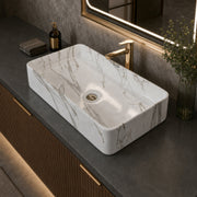 Plantex Wash Basin for Bathroom/Ceramic Tabletop WashBasin/Sink/Basin for Bathroom/Restaurant, Hotel (Marble Finish, 24 x 13 x 5 Inch)