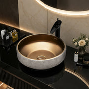 Plantex Ceramic Table Top Wash Basin for Bathroom/Countertop Vessel Sink Basin/Round Washbasin - Indo-European Collection  (16 x 16 x 6.5 Inch)