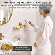 Plantex 304 Grade Stainless Steel Soap Dish with Glass Toothbrush Holder/Soap Stand/Soap Case with Tumbler/Bathroom Accessories - Pack of 1 (Crystal, PVD Gold)
