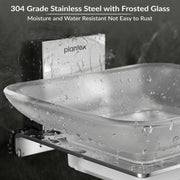 Plantex 304 Grade Stainless Steel Soap Dish/Glass Soap Holder/Soap Storage for Bathroom/Bathroom Accessories - Crystal (Chrome)