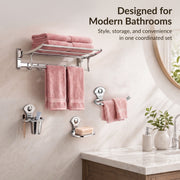 Plantex Stainless Steel Bathroom Accessories Set/18 Inch Folding Towel Rack/Towel Stand/Hanger/Napkin Ring/Tumbler Holder/Soap Dish(Royal Combo of 4)