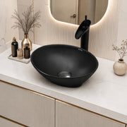 Plantex Ceramic Wash Basin for Bathroom/Table Top Ceramic Basin/Washbasin for Bathroom - (BOAT-NS-BLACK-Marble Finish,16 x 13 x 5.5 Inch)