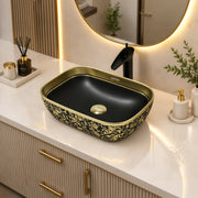 Plantex Designer Ceramic Basin/Table Top Wash Basin for Bathroom/Countertop Vessel Sink - Indo-European Collection (EQTT-466, 18 x 13 x 5.5)