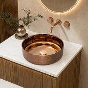 Plantex Ceramic Round Wash Basin/Designer Table Top Washbasin/Countertop Wash Basin for bathroom/Home/Office (Rose Gold-14x14x5 Inch)