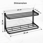 Plantex Double Towel Rack for Bathroom/24 Inch Dual Towel Holder/Towel Bar/Towel Henger/Bathroom Accessories - Pack of 1 (Black)