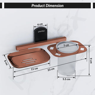 Plantex 304 Grade Stainless Steel 2in1 Soap Dish with Tumbler Holder/Soap Stand/Tooth Brush Holder/Bathroom Accessories - (Parv-Rose Gold & Black)