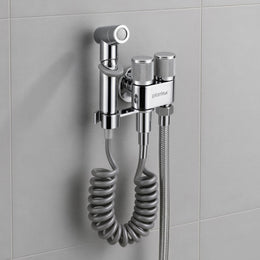 Plantex Jet Spray for Toilet/Health Faucet with Shower Hose/ABS Handheld Bidet Spray/2-in-1 Dual Control Valve/Bathroom & Kitchen – Chrome