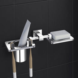 Plantex 304 Grade Stainless Steel Splash Soap and Brush Holder/Soap Dish/Toothbrush Holder/Bathroom Accessories - Chrome