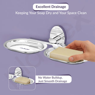 Plantex 304 Grade Stainless Steel Twin Soap Holder Stand for Bathroom and Wash Basin/Bathroom Accessories - Olive (Chrome)