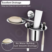 Plantex Stainless Steel Soap Dish with Tumbler Holder/Soap Dish with Toothpaste Holder/Soap Holder for Bathroom/Bathroom Accessories (Chrome)