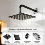 Plantex Stainless Steel Overhead Shower 6 x 6 inch with Water-Saving Technology/High pressure Rain Shower Head without Arm/Bathroom Shower -(Ultra Slim-PVD Black)