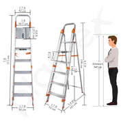 Plantex Secura 6 Step Aluminium Ladder for Home/Foldable Ladder with Safe Hand Rails/5 Year Manufacturer Warranty(Orange-Silver)