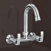 Plantex Pure Brass Sink Mixer with Double Handle Hot and Cold Water Tap for Kitchen/Bathroom Basin Faucet with Brass Wall Flange & Teflon-Tape - (COL-1014, Chrome Finish)