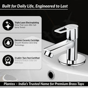 Plantex Pillar Cock Water Tap/Pure Brass Pillar Cock for Wash Basin with Teflon Tape/Single Lever Tabletop Basin Tap - (Chrome)