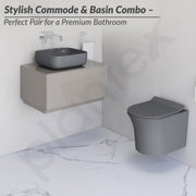 Plantex Ceramic Bathroom Commode and Wash Basin/Rimless Washdown Wall Hung Western Toilet/Bathroom Wash Basin/P Trap Commode - Smoke