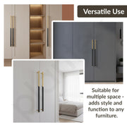 Plantex Stainless Steel & Aluminium Cabinet Handle/450mm Wardrobe Door Handle/Cupboard Pull-Push Handles for Home/Office - Pack of 2 (Black & Gold)