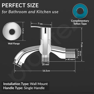Plantex Pure Brass 2 in 1 Tap for Washing Machine with Water Saving Nozzle for Kitchen Tap/2-Way Bib Cock with Brass Wall Flange & Teflon Tape -7 Year Warranty (AQ-1407-Chrome)