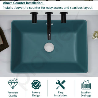Plantex Ceramic Basin/Washbasin for Bathroom/Rectangle Tabletop Basin/Countertop Vessel Sink for Home/Office (Matt Green - 20 x 14 x 6 Inch)