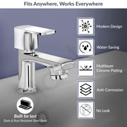 Plantex Pillar Tap for Wash Basin with Water Saving Aerator and Brass Spindle/Quarter Turn Basin Tap with Teflon Tape/Pillar Cocke for Wash Basin - Pack of 1 (Saga, Chrome)
