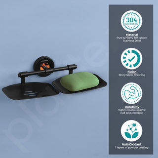 Plantex Brass with 304 Grade Stainless Steel Double Soap Holder for Bathroom/Soap Dish/Soap Stand Bathroom Accessories - RDAB (Black)