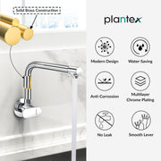 Plantex Brass Kitchen Taps for Home Sink/Kitchen Sink Tap with Water Saving Nozzle/360° Swivel Spout for Kitchen Faucet with Brass Wall Flange -(OCE-1309-Chrome)