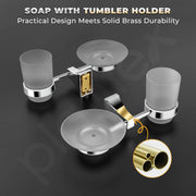 Plantex 2 in 1 Glass Soap Dish With Tumbler Holder/Pure Brass Soap Holder with Toothbrush Holder/Bathroom Accessories - Pack of 1 (DL-14, Chrome)