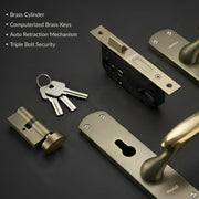 Plantex Heavy-Duty Door Lock/Door Handle Lock set 6-Lever Lock Mechanism/Mortise Lock with 3 Keys, Brass Lockbody & Cylinder (8134 - Brass Antique & PVD Gold)