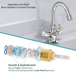 Plantex Pure Brass Basin Sink Mixer Tap Hot and Cold/Mixer Tap for Bathroom/Wash Basin Tap with Teflon Tape -7 Year Warranty by Plantex (ICO-909-Chrome)