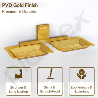 Plantex 304 Grade Stainless Steel Double Soap Stand/Dual Soap Dish/Soap Case/Soap Storage/Soap Holder for Bathroom/Bathroom Accessories - Pack of 1 (Crystal, PVD Gold)