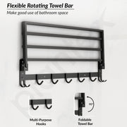 Plantex Stainless Steel Folding Towel Rack/Towel Holder/Towel Bar/24 Inch Towel Stand for Bathroom/Bathroom Accessories - Pack of 1 (APS-1318, Black)
