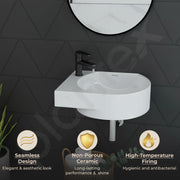 Plantex Ceramic Wall Hung Basin/Washbasin for Bathroom/Wall Mount Corner Wash Basin/Sink for Living Room/Office (Orca, White)
