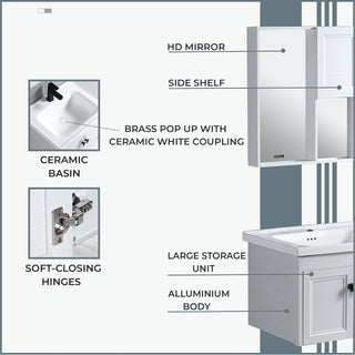 Plantex Aluminum Bathroom Vanity Cabinet Set/Glass Mirror Cabinet/Ceramic Basin for Bathroom - Pack of 1 (White)