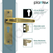 Plantex Heavy-Duty Door Lock Set - Main Door Lock Handle Set/Mortise Lock with 3 Keys, Brass Lockbody & Cylinder (8064 - Brass Antique & PVD Gold)
