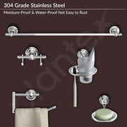 Plantex 304 Grade Stainless Steel Bathroom Accessories Set of 5 - Towel Rod/Hand Napkin Hanger for Wash Basin/Soap Case/Toothbrush Holder/Robe Hook - Skyllo (Chrome)