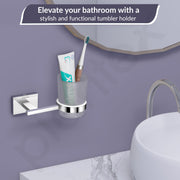 Plantex 304 Grade Stainless Steel Tumbler Holder Stand with Spaces for Toothbrush Bathroom Acessories - Benz (Chrome)