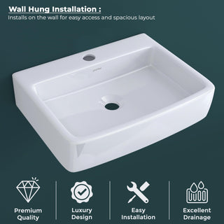 Plantex Ceramic Wall Hung Basin/Washbasin for Bathroom/Wall Mounted Wash Basin/Sink for Living Room (Bolton, White)