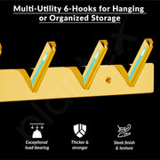 Plantex Wall Hooks for Hanging Cloth/Stainless Steel Towel Hangers/Bathroom Robe Hooks/Door Hangers/Square Wall Hook/Hook Rail for Hanging Keys - 6 Hooks (Pack of 3, PVD Gold)