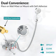 Plantex Telephonic Brass Wall Mixer for Bathroon 2 in 1/Hand Shower 8 Modes/1.5 mtr. Hose Pipe with Self Adhesive Bracket/Bathroom Accessories