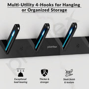 Plantex Wall Hooks for Hanging Cloth/Stainless Steel Towel Hangers/Bathroom Robe Hooks/Door Hangers/Square Wall Hook/Hook Rail for Hanging Keys - 4 Hooks (Pack of 3, PVD Black)