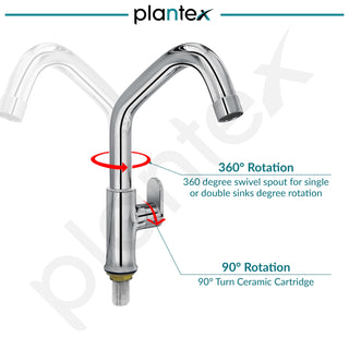 Plantex Pure Brass Sink Tap for Kitchen Basin with Water Saving Aerator/Kitchen Sink Tap with 360° Swivel Spout- 7 Year Warranty (ORN-213-Chrome)