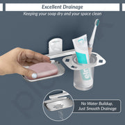 Plantex 304 Grade Stainless Steel 2in1 Soap Dish with Glass Tumbler Holder/Soap Stand/Tooth Brush Holder for Bathroom/Bathroom Accessories - Pack of 1 (Chrome)