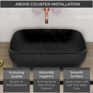 Plantex Ceramic Black Wash Basin for Bathroom/Table Top Basin/Washbasin for Bathroom (Matt Black - 18 x 13 x 5.5 Inch)